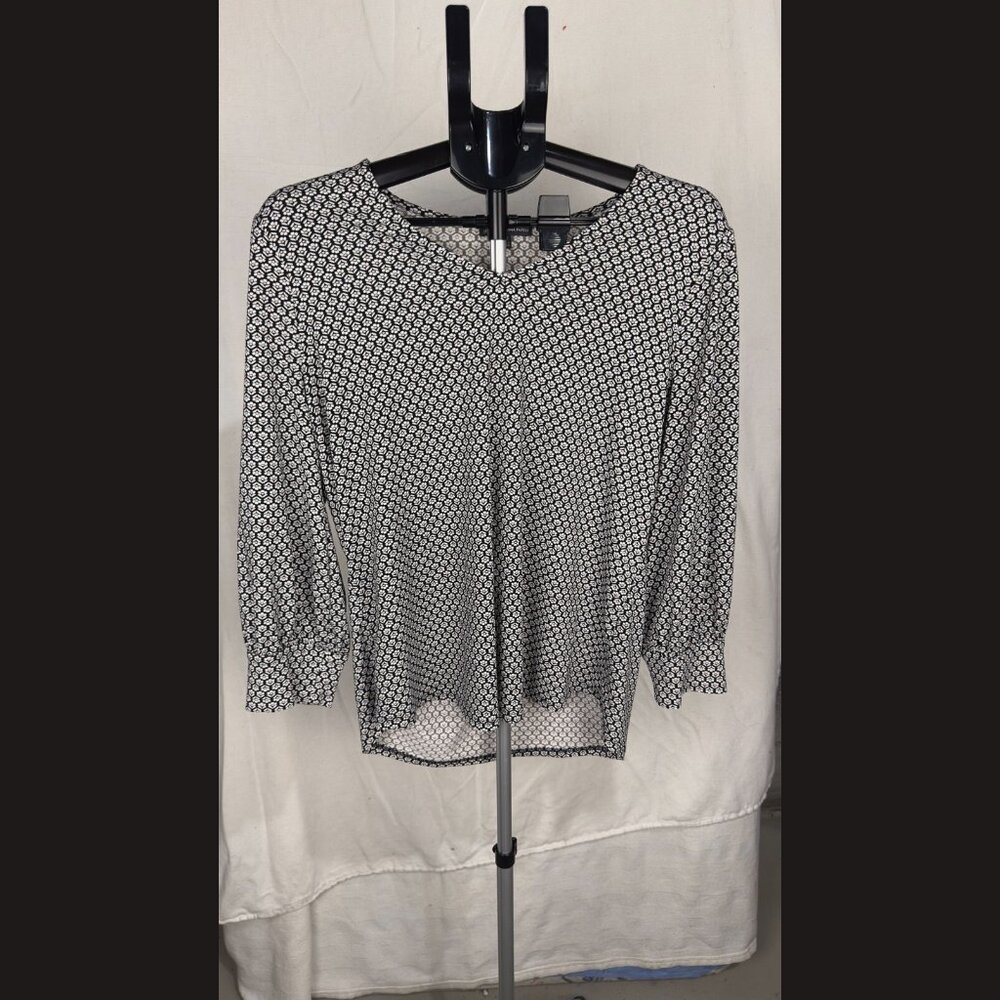 Adrianna Papell Black Top Size L | Floral Sunflower Detail Blouse for Women